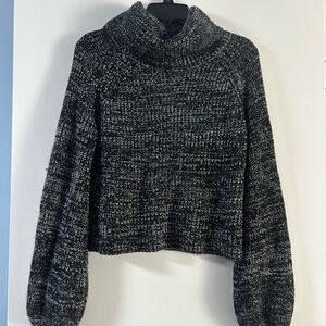 Chunky Black and Gray Cropped Turtleneck Sweater